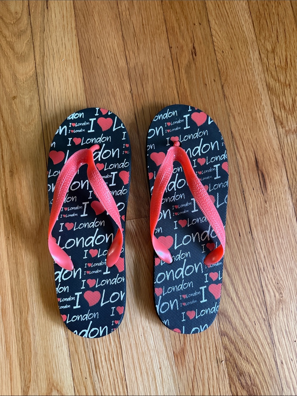 I ♥ London Black Flip Flops with Pink Straps